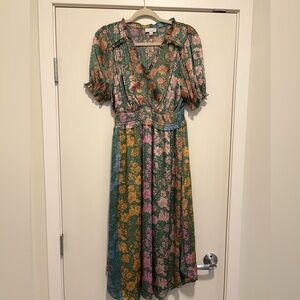 Current Air Green and Pink Floral Midi Dress